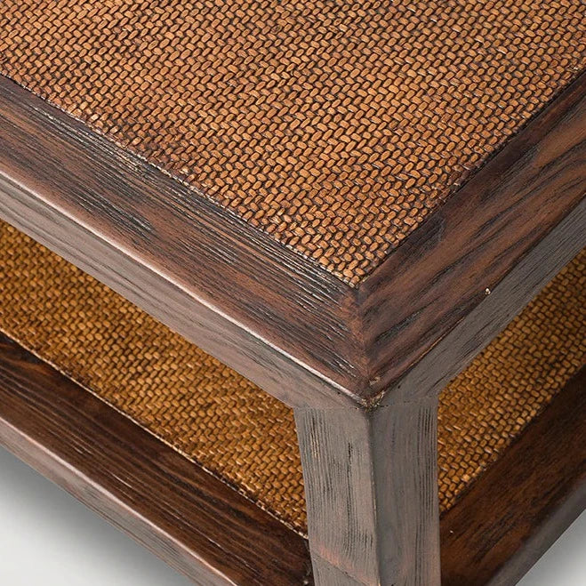 Rattan Top Coffee Table - Antique Asian Style