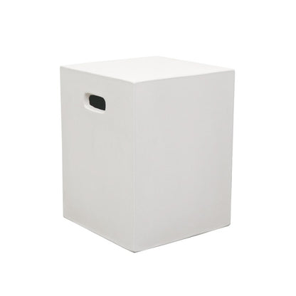 White cube-shaped concrete stool on a white background