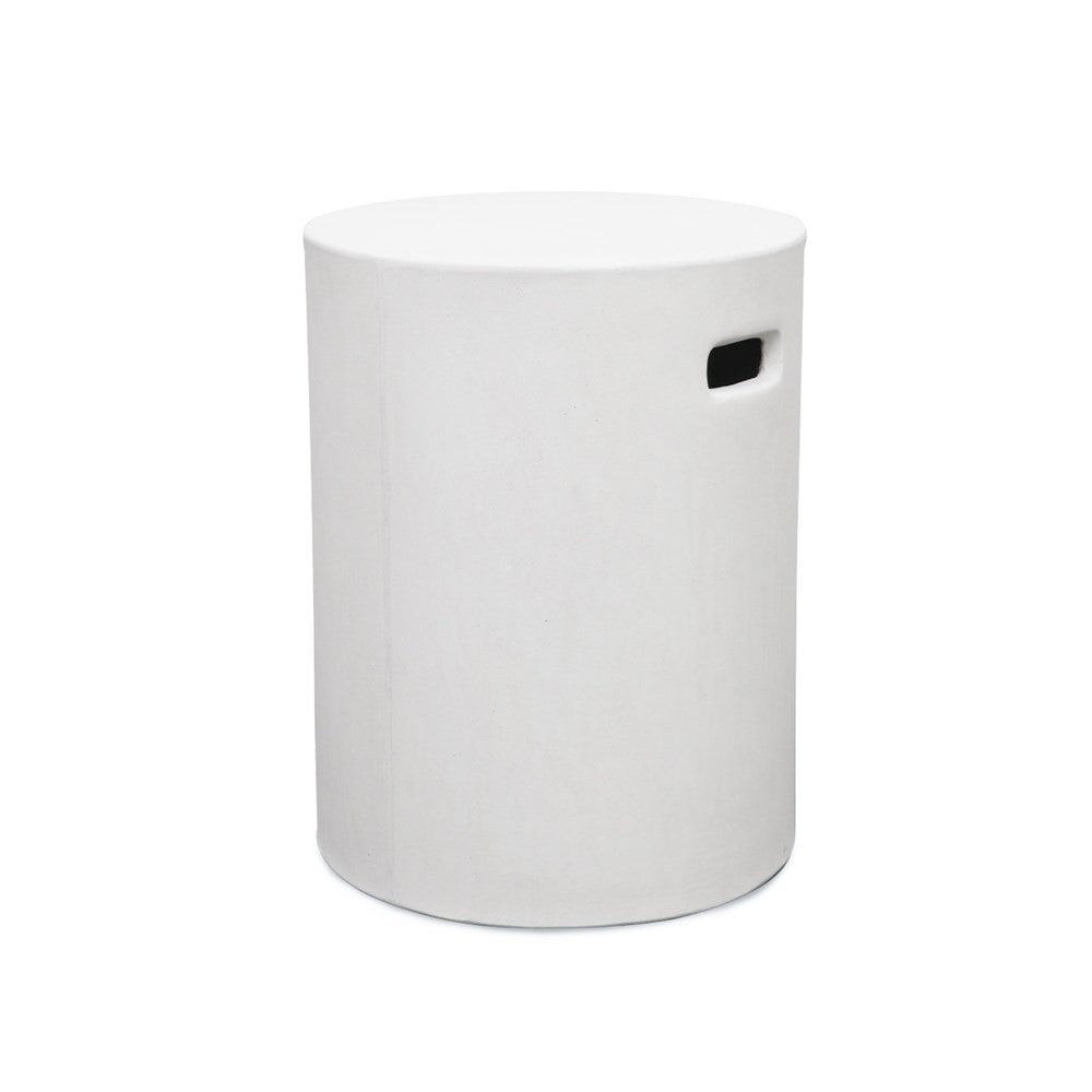 White cylindrical concrete stool on a white background