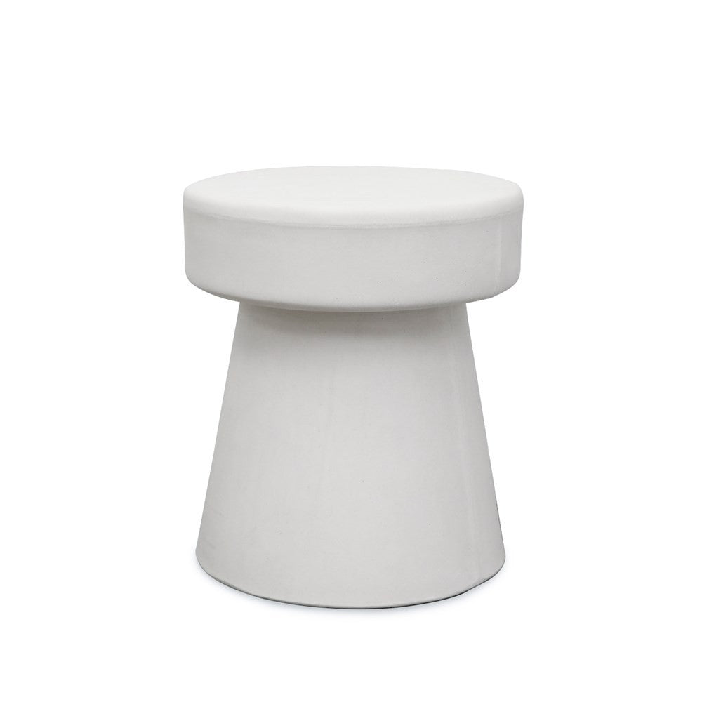 White cylindrical mushroom concrete stool on a white background