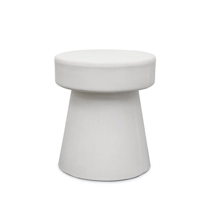 White cylindrical mushroom concrete stool on a white background