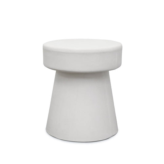 White cylindrical mushroom concrete stool on a white background