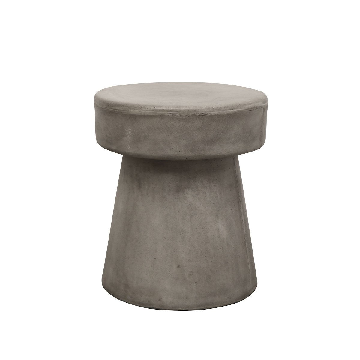 Gray cylindrical mushroom stool on a white background
