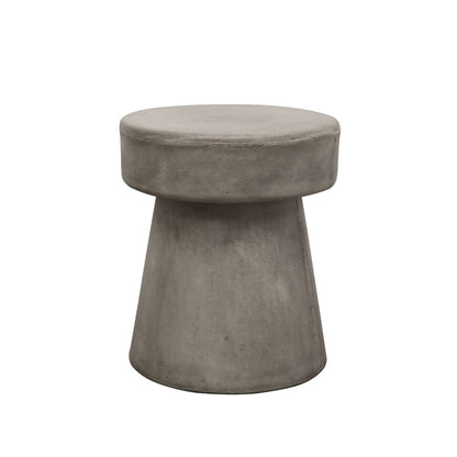 Gray cylindrical mushroom stool on a white background