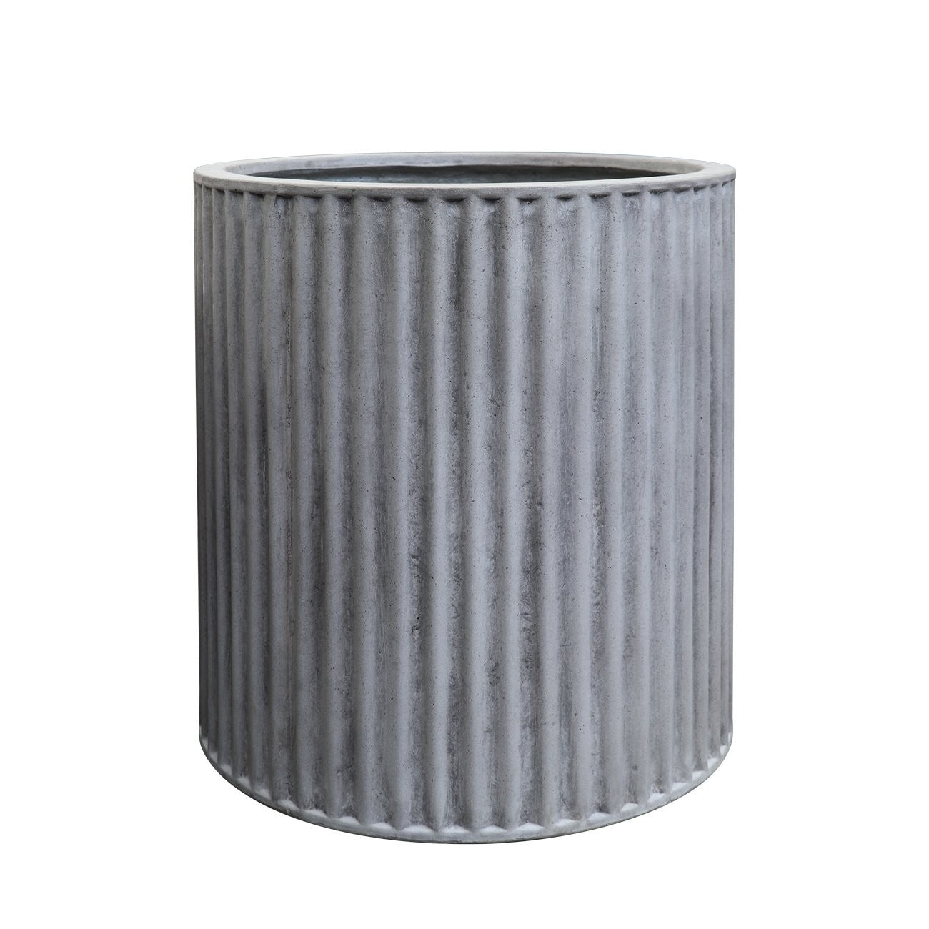 Piako Ribbed Cylinder Outdoor Planter - Weathered Cement (3 Sizes)