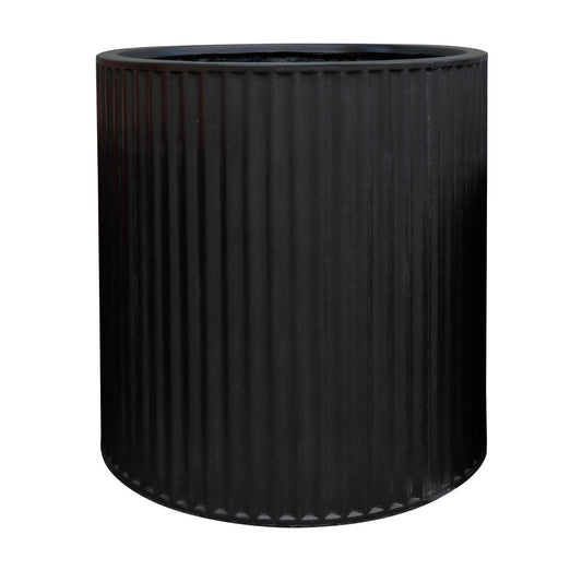 Piako Ribbed Cylinder Outdoor Planter - Black (3 Sizes)