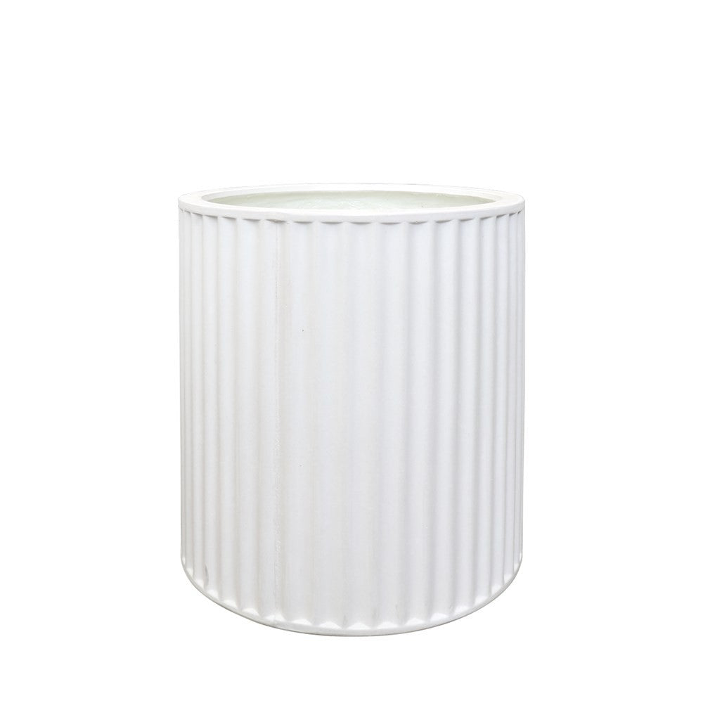 Piako Ribbed Cylinder Outdoor Planter - White (3 Sizes)