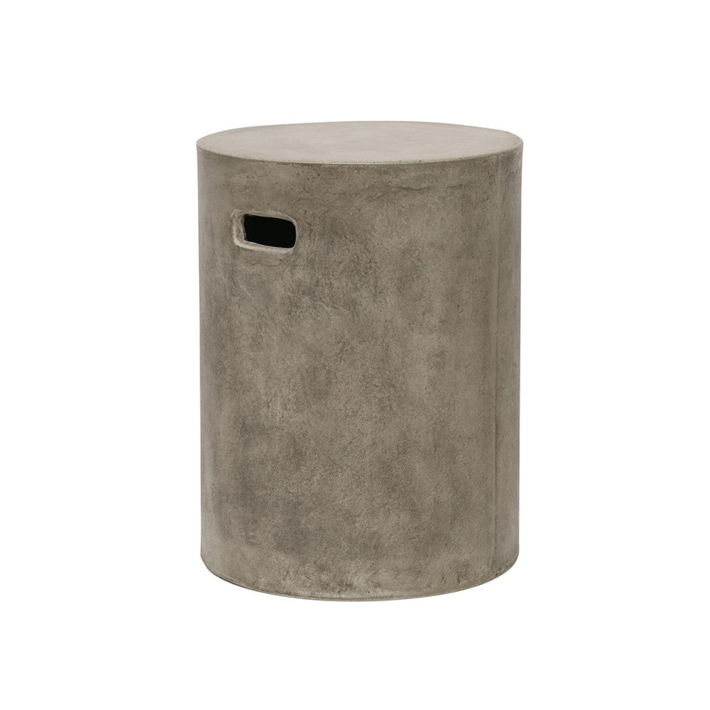Concrete side table with a cylindrical shape on a white background