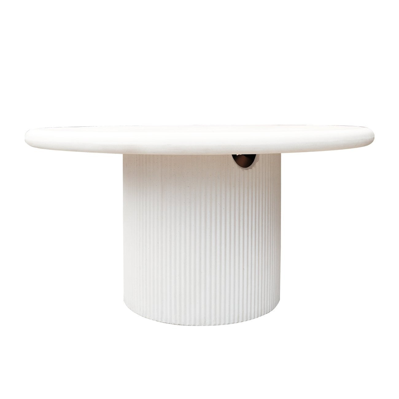 White round table with ribbed cylindrical base on a white background