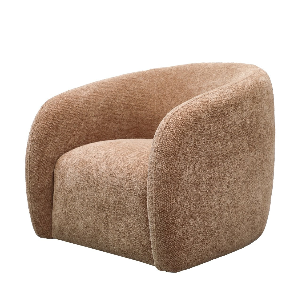 Caramel swivel upholstered armchair on a white background