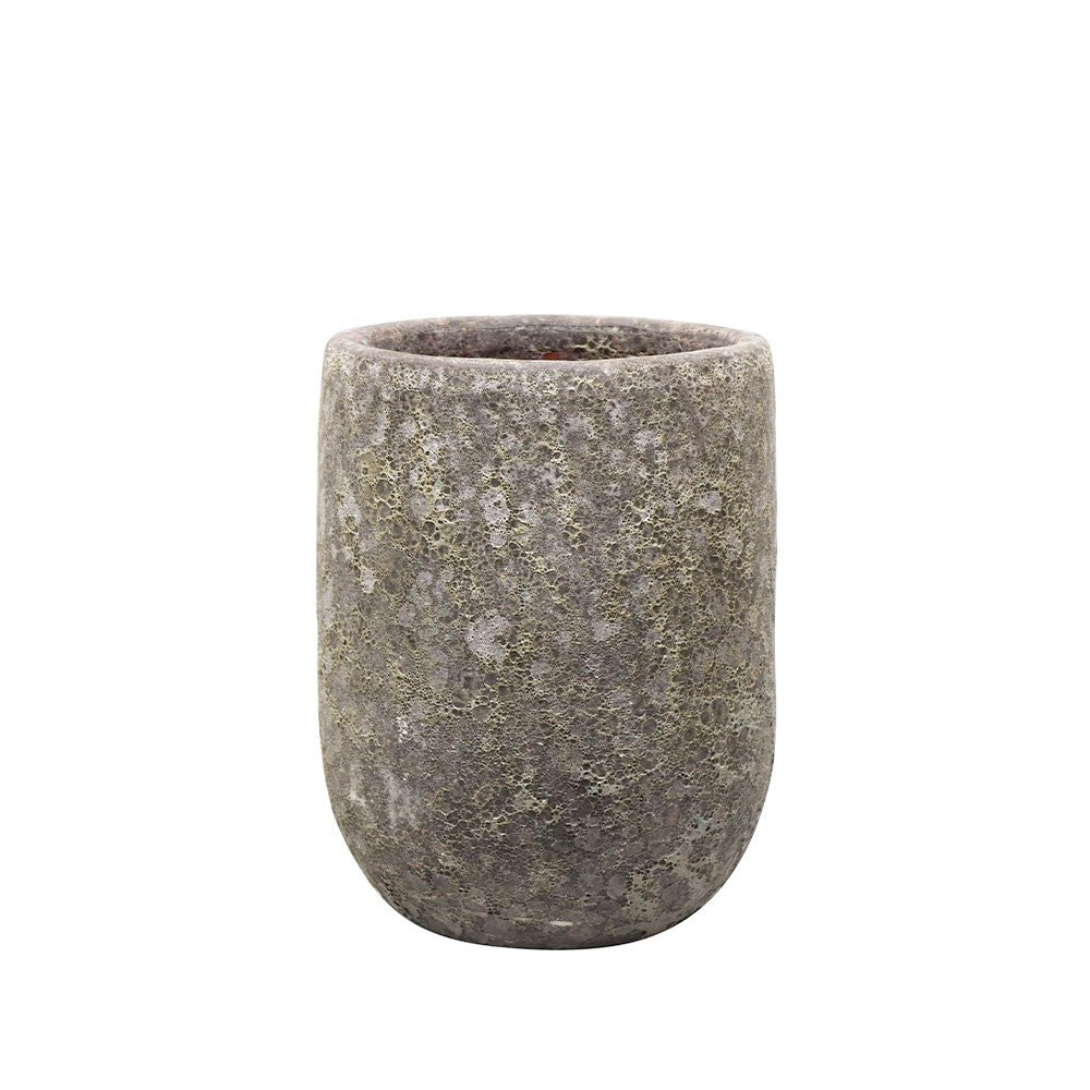 Textured gray stone planter on a white background