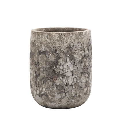 Textured grey ceramic pot on a white background