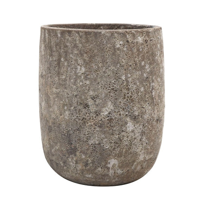 Textured gray pot on a white background