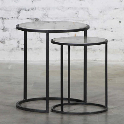 Ellis Nest of Side Tables - Black Base & White Marble