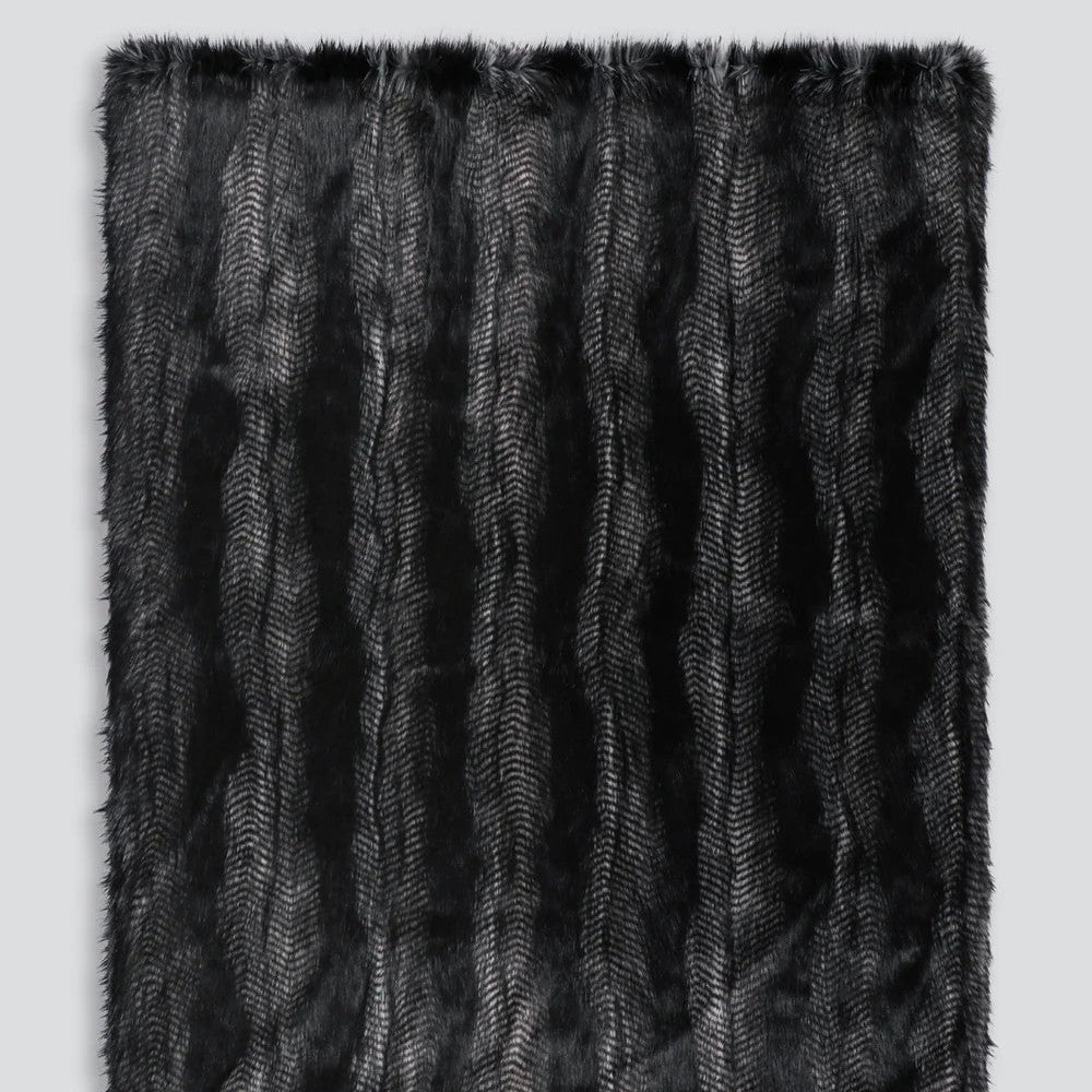 Black coyote textured faux fur throw on a white background