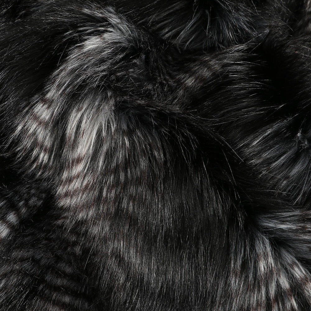Close-up of black coyote faux fur texture