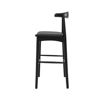 Black bar stool with a white background