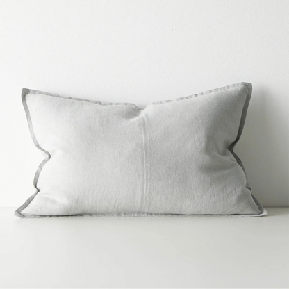 Grey lumbar cushion on a white background