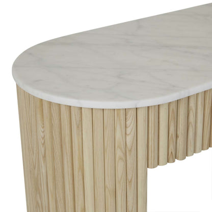 Benjamin Ripple Grand Marble Console - White Marble + Natural Ash