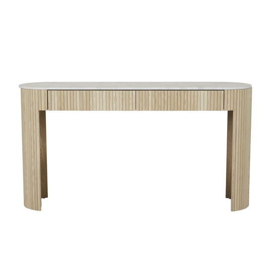 Benjamin Ripple Grand Marble Console - White Marble + Natural Ash