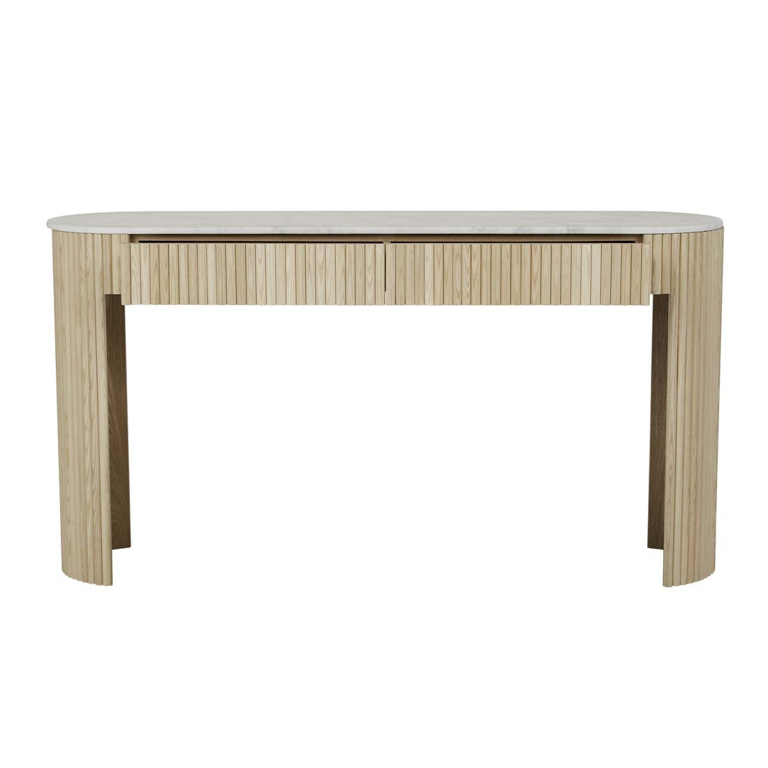 Benjamin Ripple Grand Marble Console - White Marble + Natural Ash