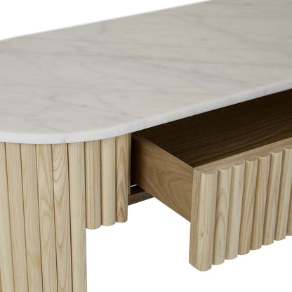 Benjamin Ripple Grand Marble Console - White Marble + Natural Ash