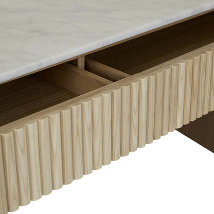 Benjamin Ripple Grand Marble Console - White Marble + Natural Ash