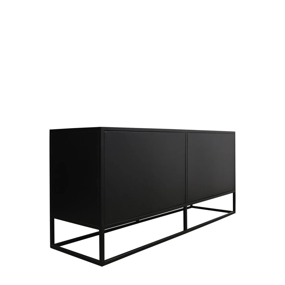 Back detailing of black metal cabinet on a white background