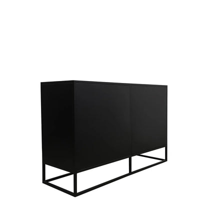 Back detailing of a black metal cabinet on a white background