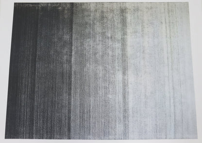 Floor Rug with horizontal stripes in black, grey, and white 