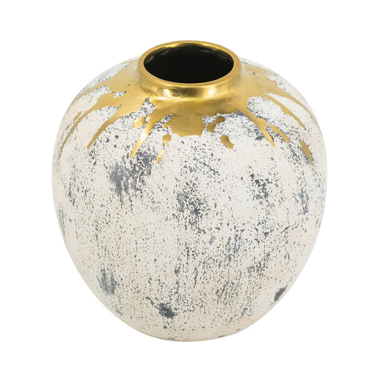 Decorative ceramic vase with gold accents on a white background