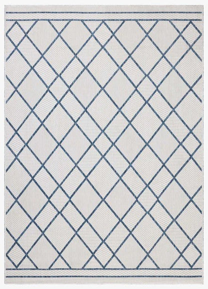 Diamonds Outdoor Rug - Ivory  & Denim