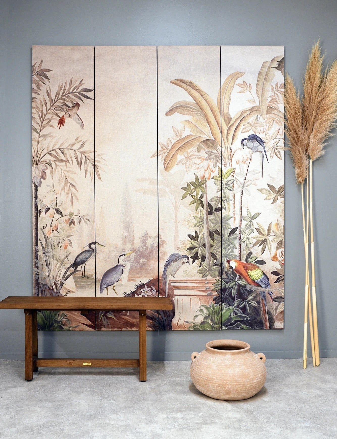 Folding Screen/Wall Art - Exotic Bird Garden