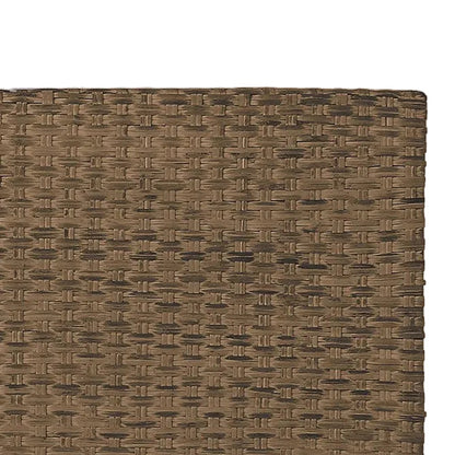 Close-up of a woven brown textured headboard, made of woven rattan against a plain white background.