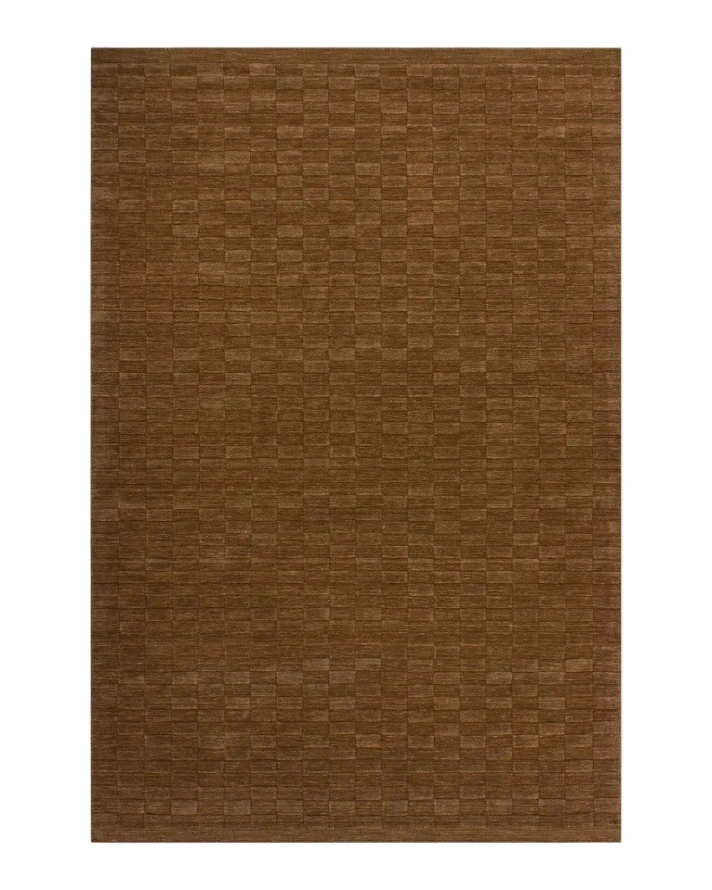 Toffee coloured rectangular rug on a white background
