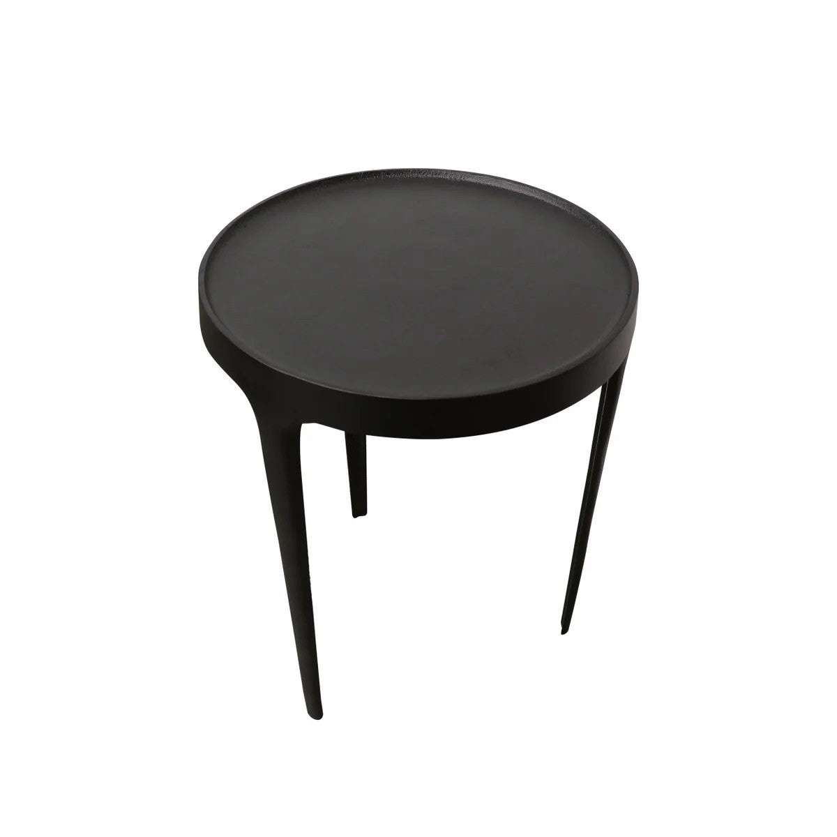 Black round side table on a white background