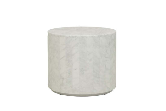 Elle Block Round Side Table Small - White Marble