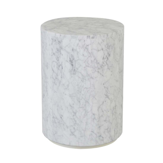 Elle Block Round Side Table Tall - White Marble