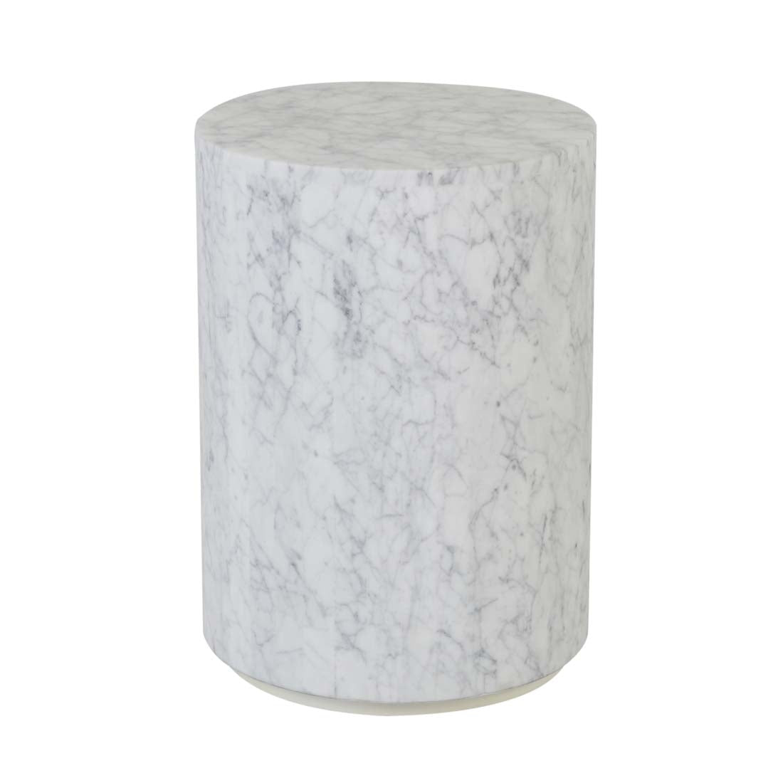 Elle Block Round Side Table Tall - White Marble