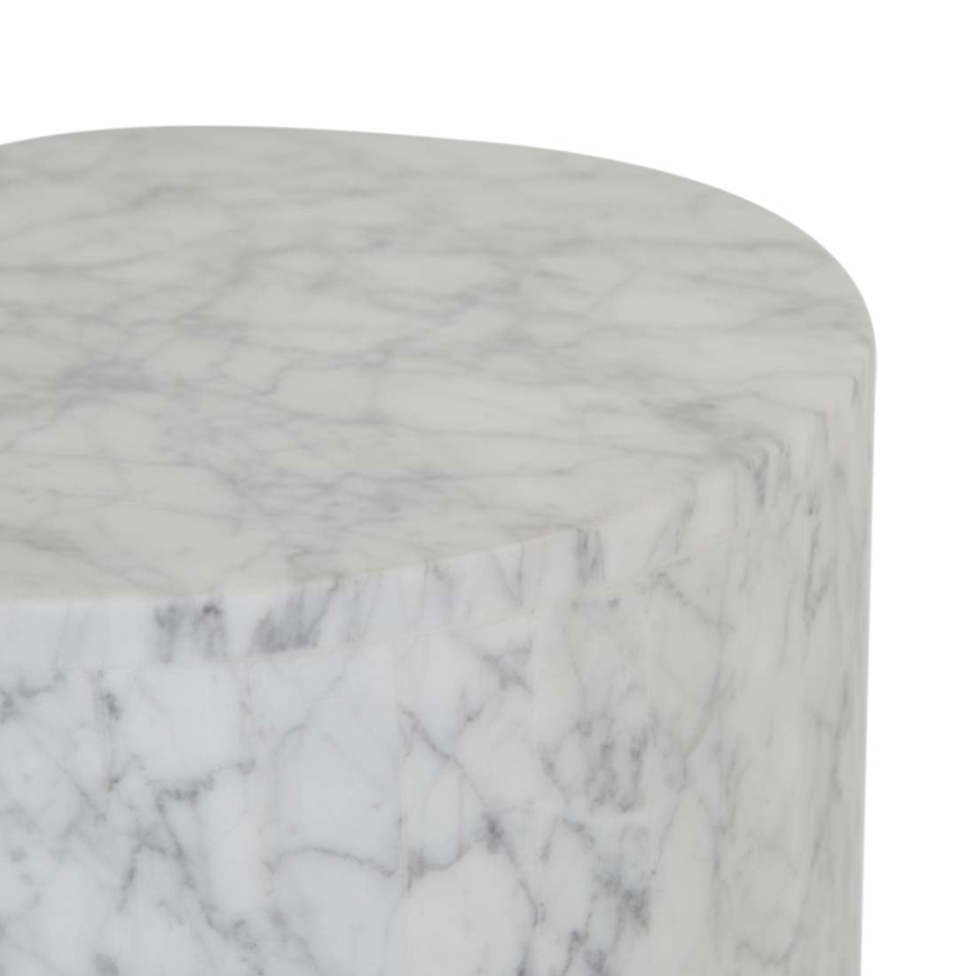 Elle Block Round Side Table Tall - White Marble