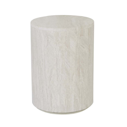 Elle Block Round Side Table Tall - Natural Travertine