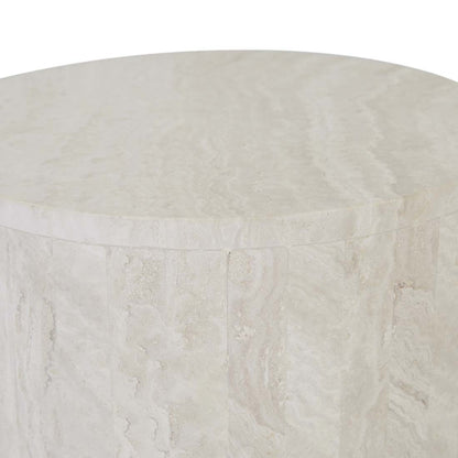 Elle Block Round Side Table Tall - Natural Travertine