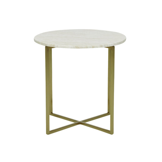 Elle Luxe Marble Round Side Table - White Marble + Gold