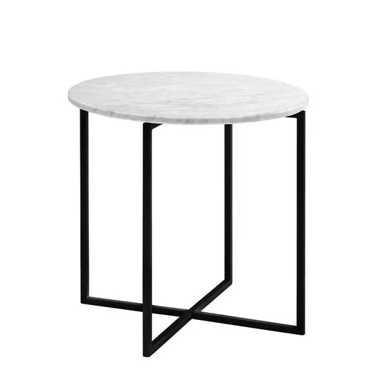 Elle Luxe Marble Round Side Table - White Marble + Black