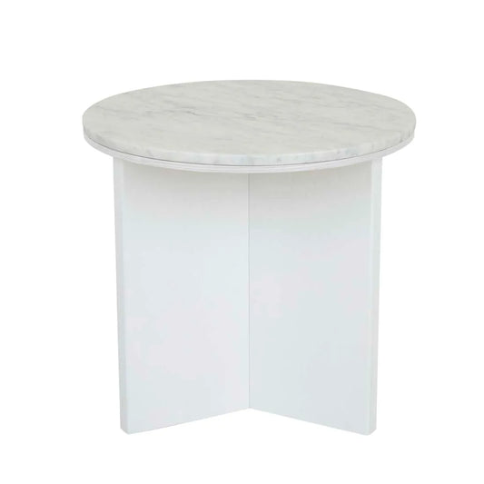 Elsie Round Side Table - White Marble + White Grain Ash