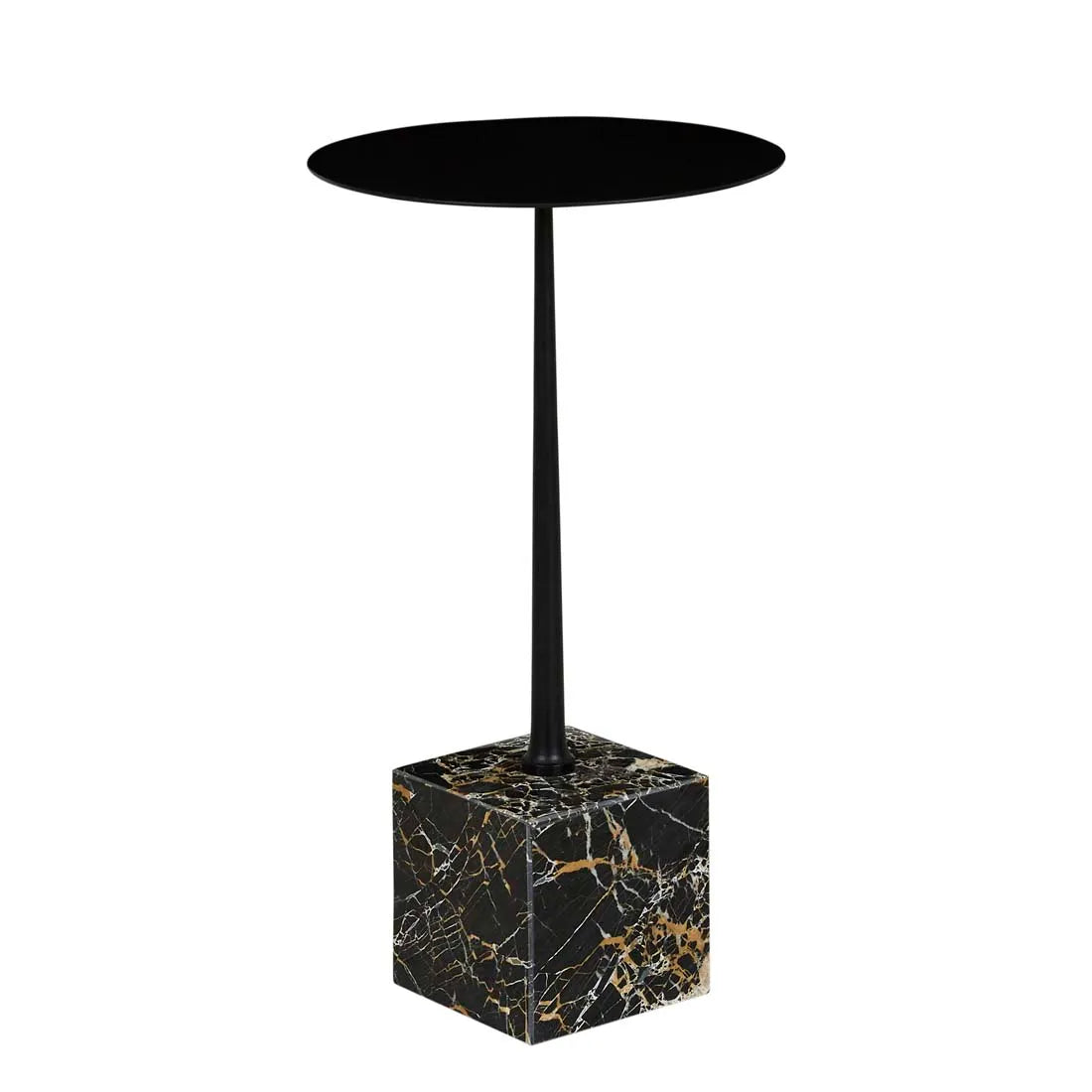 Verona Pillar Side Table - Golden Portoro + Black