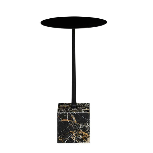 Verona Pillar Side Table - Golden Portoro + Black