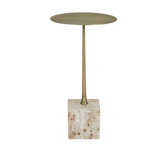 Verona Pillar Side Table - Latte + Antique Brass