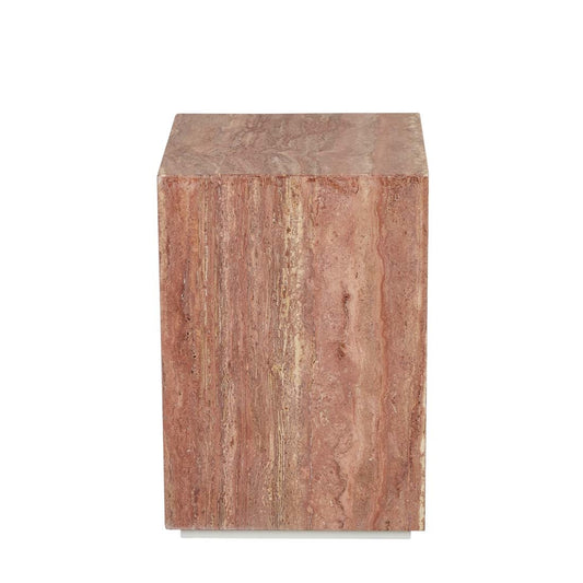 Elle Block Square Side Table - Red Travertine