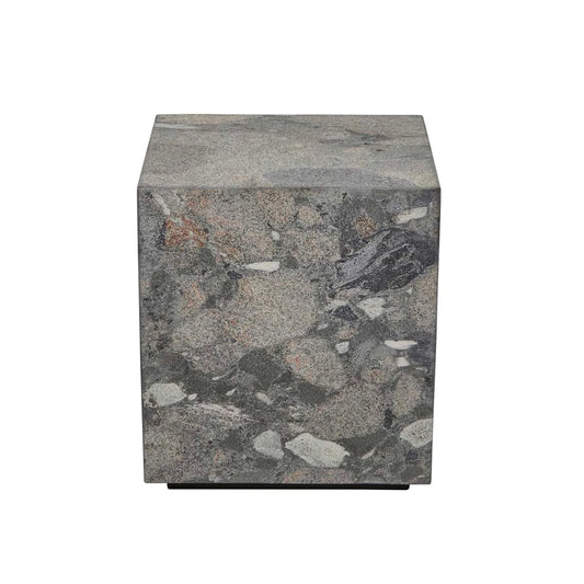 Rufus Block Square Marble Side Table - Grey Fleck